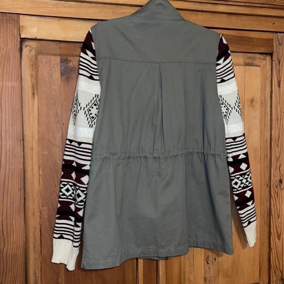 E&M Army Green Anorak fair isle sleeves Jacket Sz. MD - Picture 10 of 14